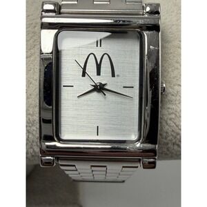 McDonalds Sweda Ladies Tank Watch New Battery 25MM 6" Silver Tone Vintage